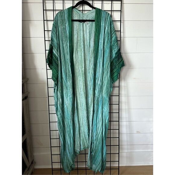 LotusTrader Hand Made Gypsy Kimono Kaftan Gauzy Batik Womens OS Green Boho - Picture 1 of 10
